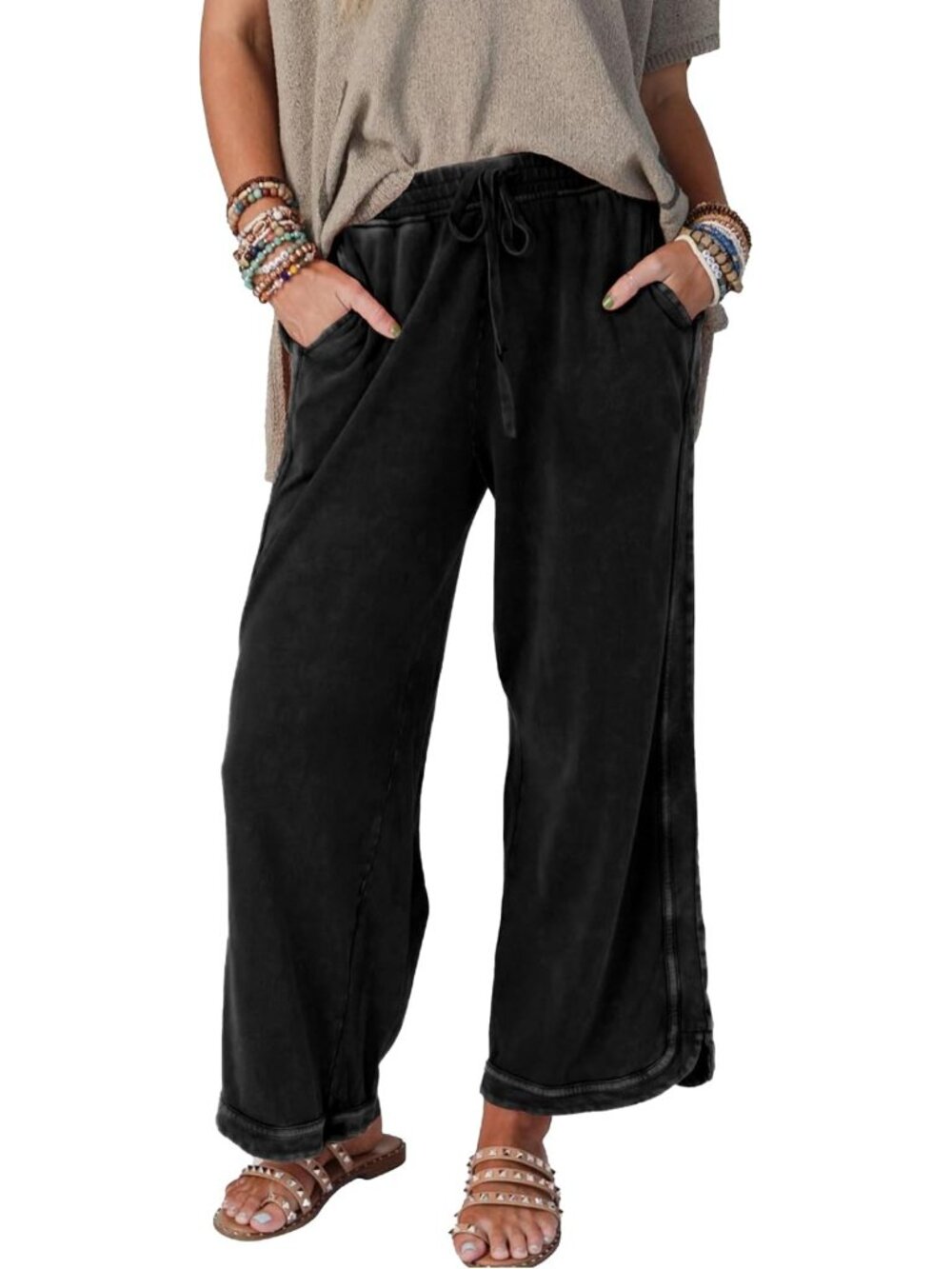 Casual High Waist Wide Leg Sweatpants with Pockets | Baggy Athletic Trousers